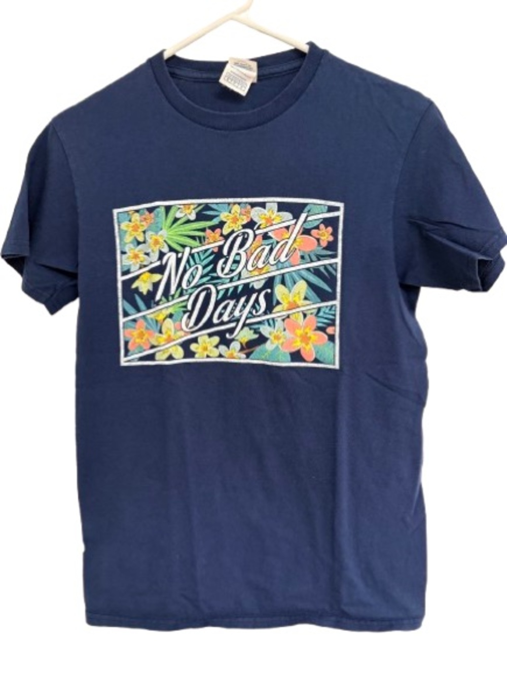 Delta Pro Weight Navy Blue Crewneck Tee with "No Bad Days" Logo